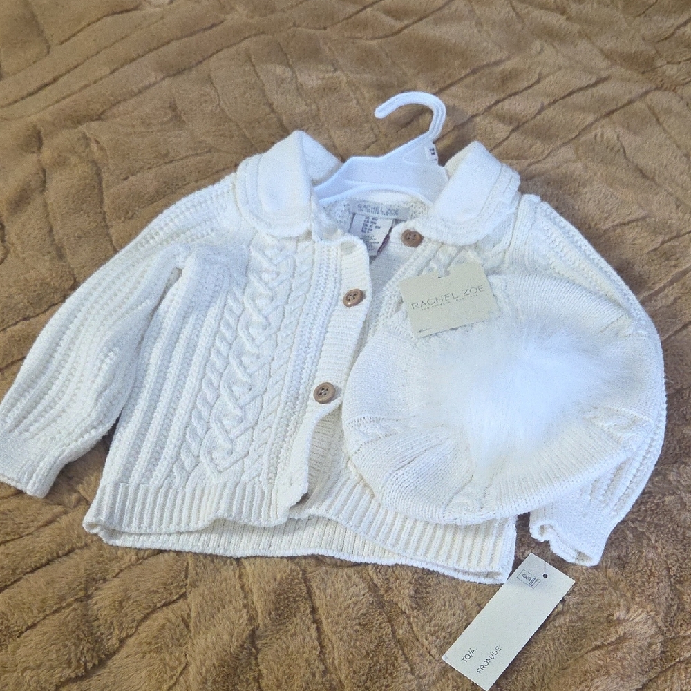 Rachel Zoe Cream Knit Kids Jacket and Hat Set